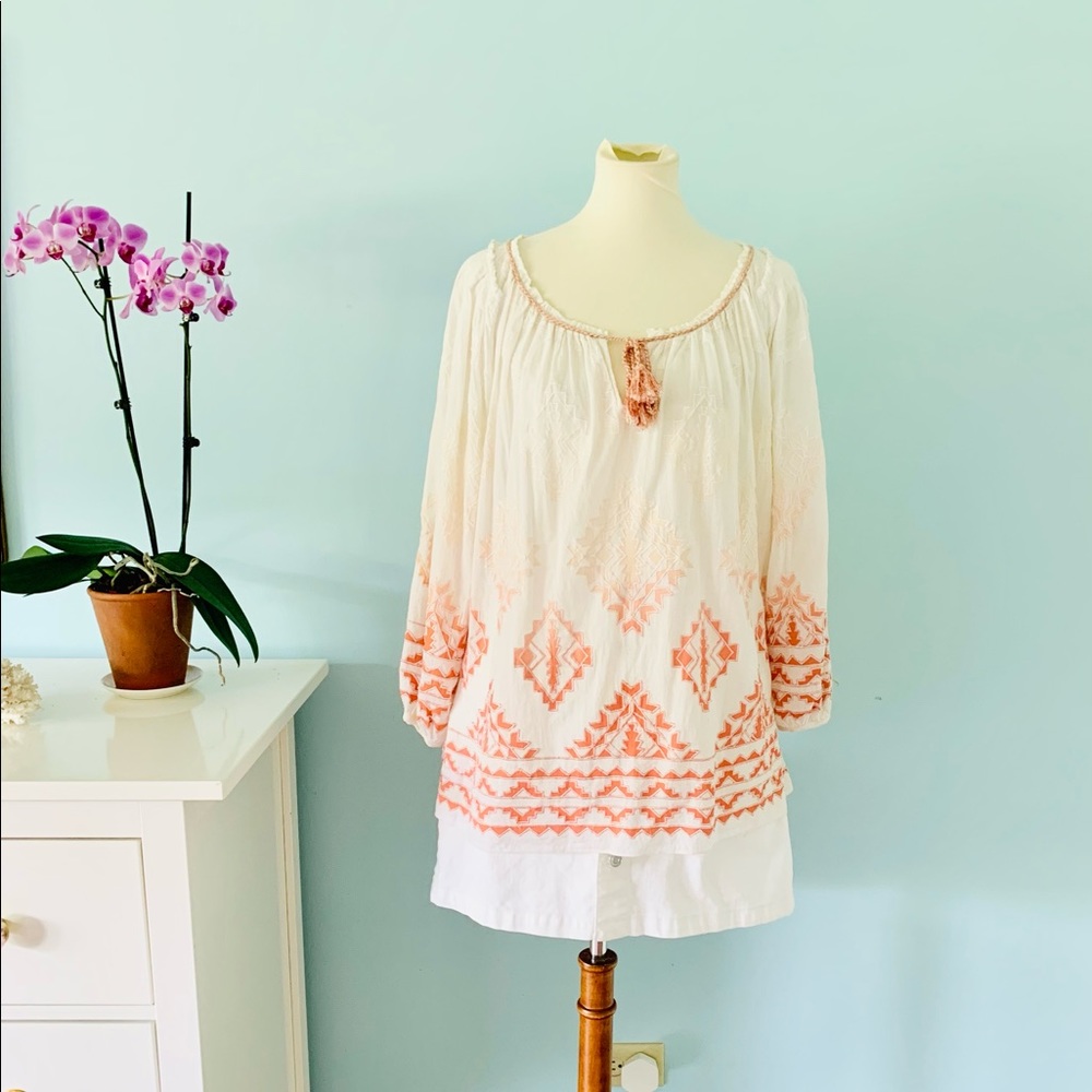 Calypso St Barth Coral Ombré Embroidered Tunic